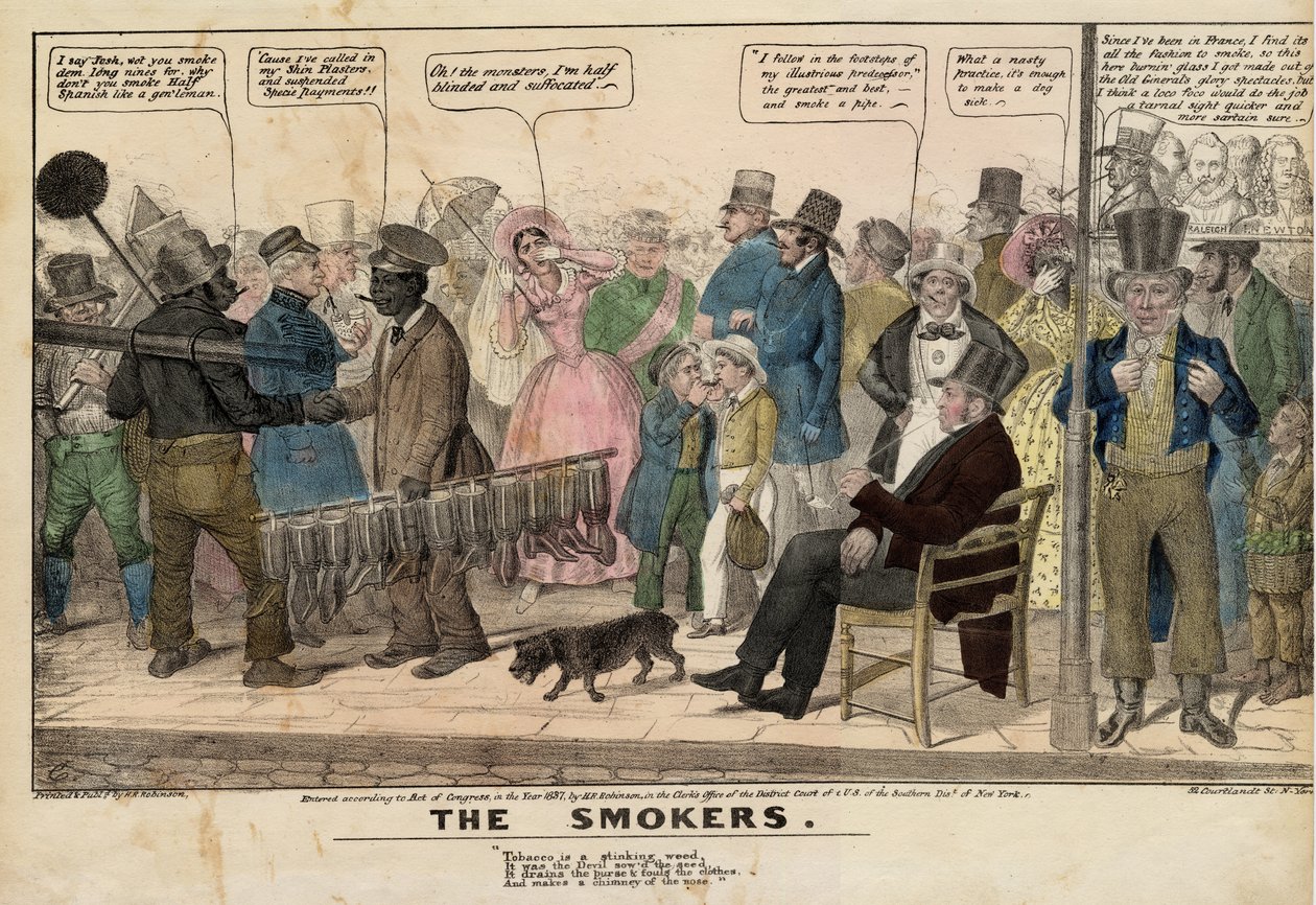 The Smokers, ca. 1837 (håndfarvet litho) af American School