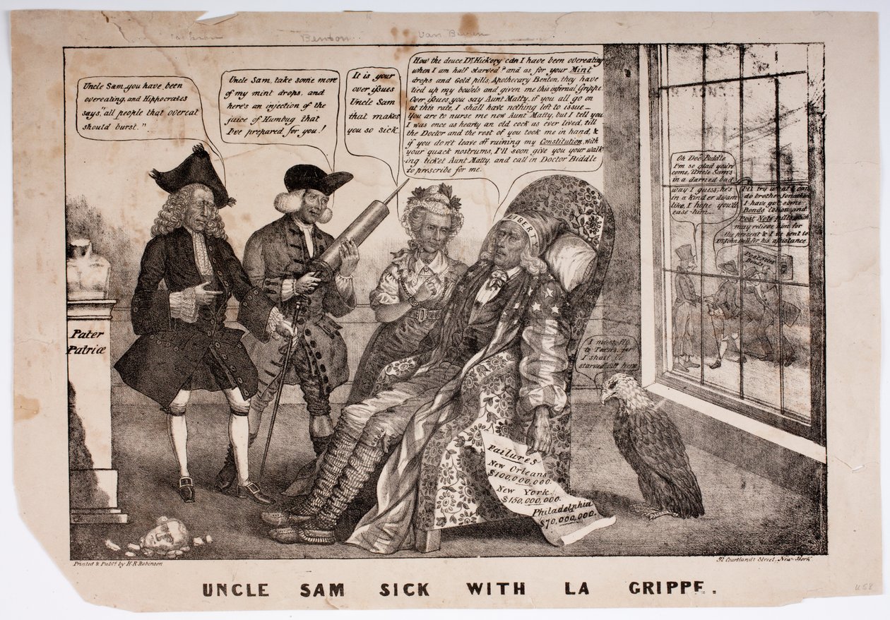 Onkel Sam Sick med La Grippe, 1837 af American School