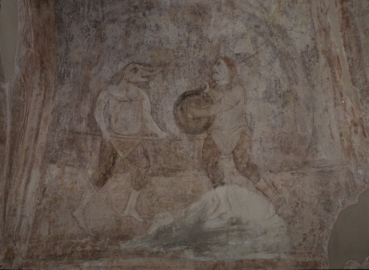 Kampscene i Hippodrom, 11. århundrede af Ancient Russian frescos