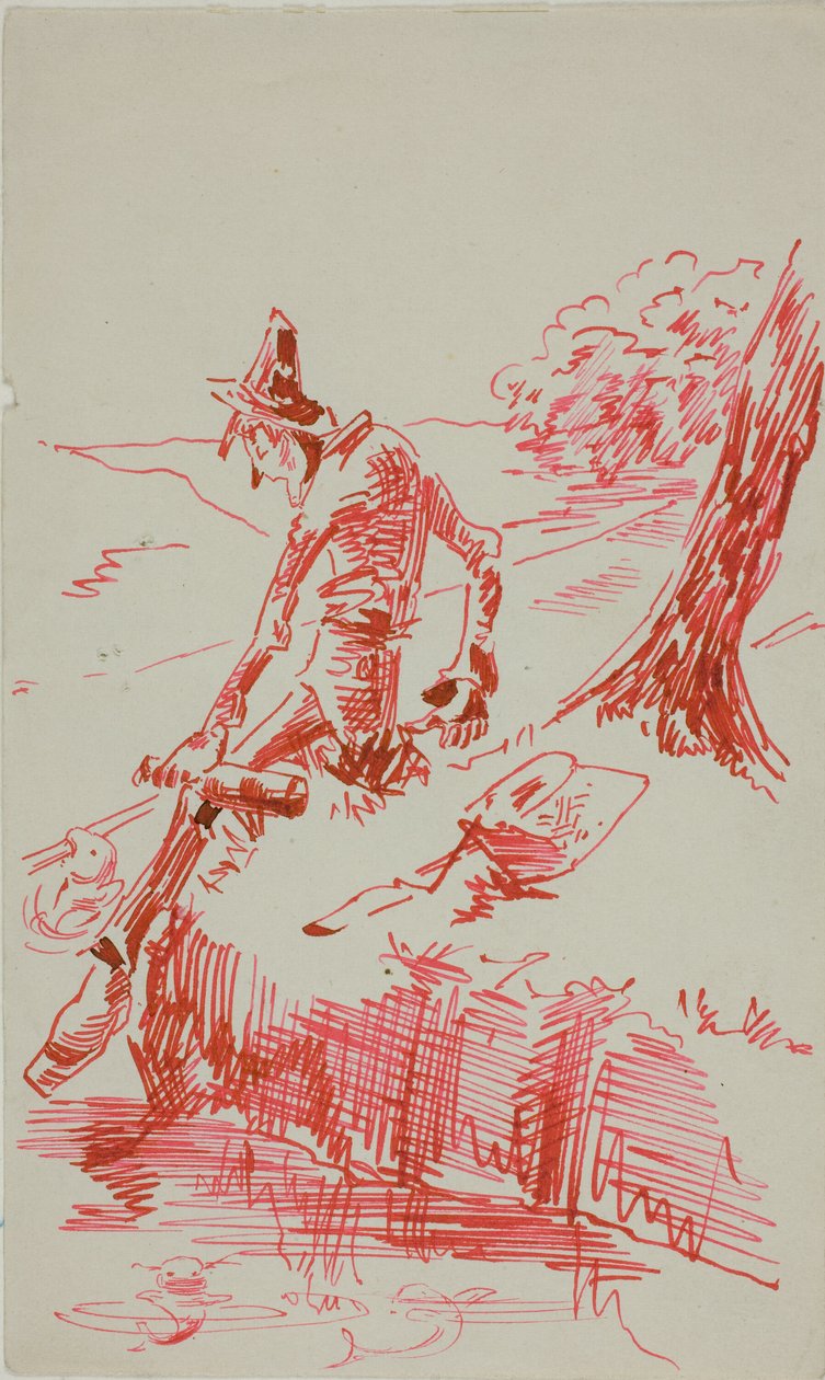 Mand fisker og holder en flaske af Anders Zorn