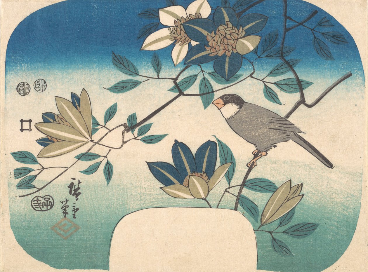 Klematis og fugl, 1852., 1852. af Ando Hiroshige