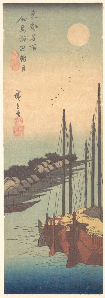 Tsukudajima strand Rogetsu, ikke? 1836. , myg. 1836. af Ando Hiroshige