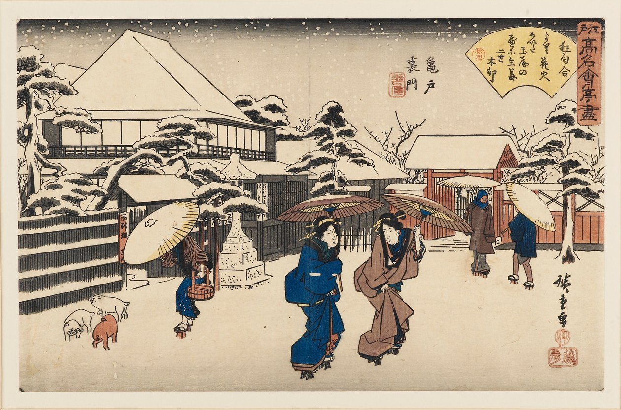 Træbloktryk - Damer i sne, 1797-1858 af Ando Hiroshige