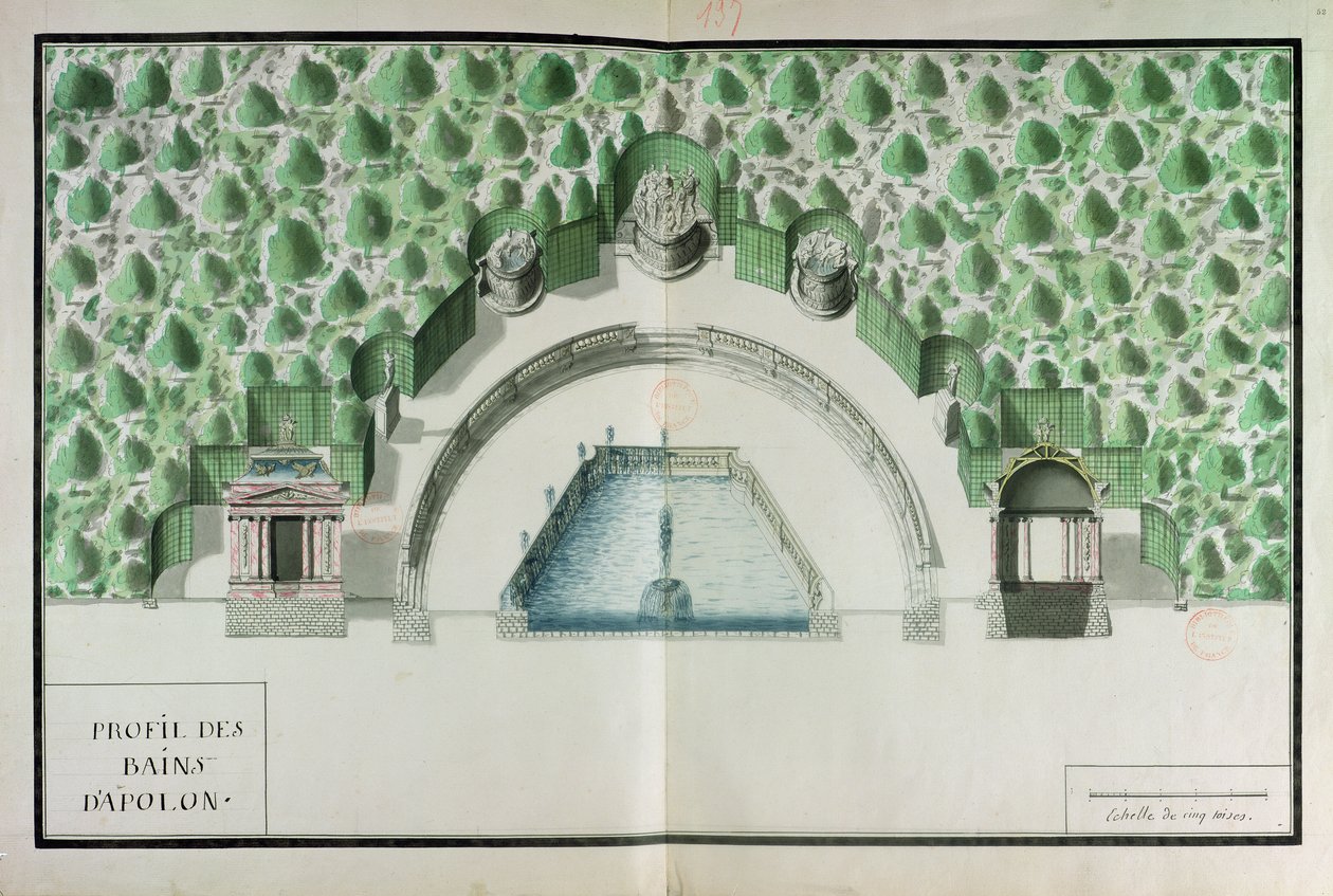 Ms 130752 Design til Apollos bade i Versailles af Andre Le Notre