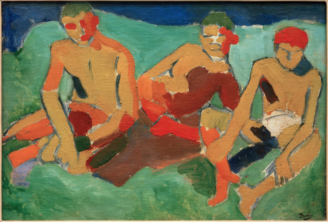 Tre figurer sidder på græsset af Andre Derain