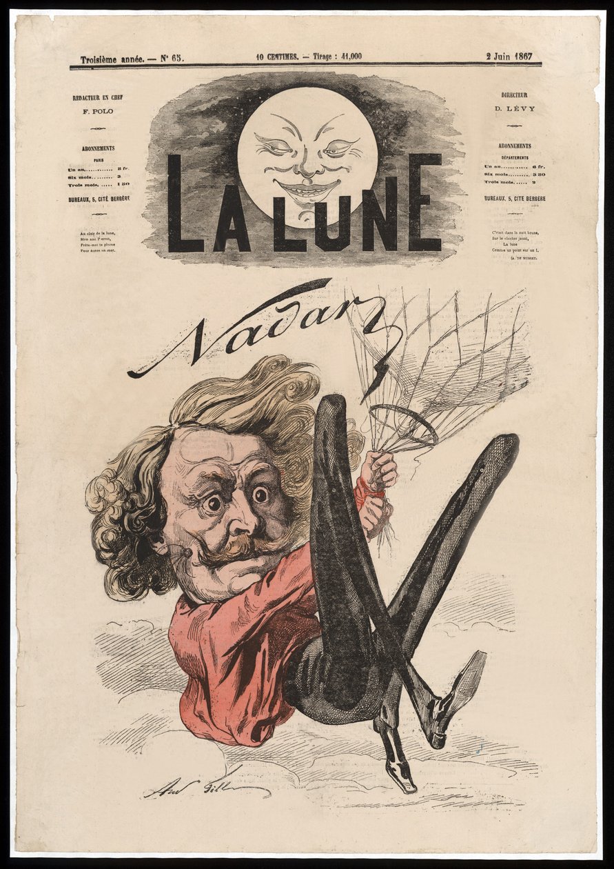 Nadar. Pub. 1867 (farvet litografi) af Andre Gill