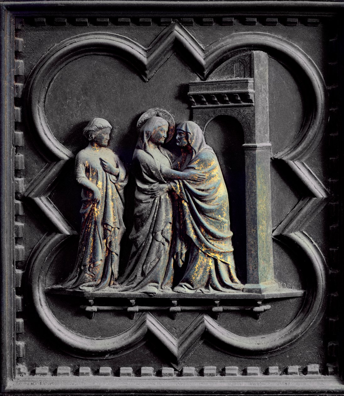 The Visitation, tredje panel af South Doors of the Baptistery of San Giovanni, 1336 (bronze) af Andrea Pisano