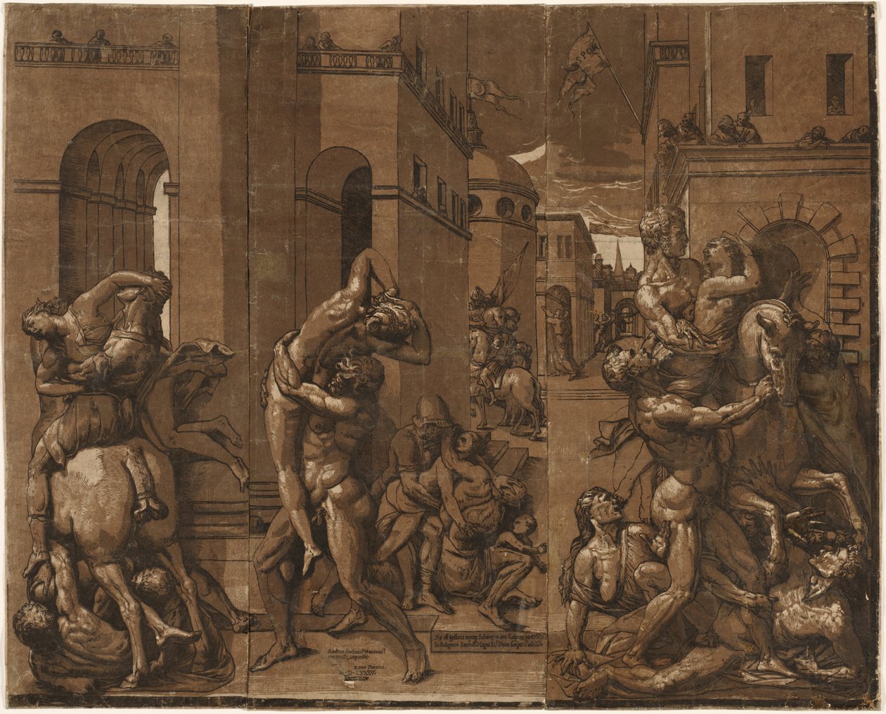 Bortførelsen af de sabinske kvinder, 1585. af Andrea Andreani