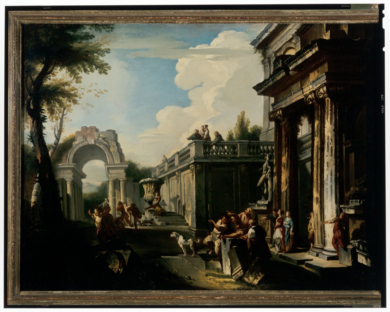 Arkitektonisk Capriccio med springvand af Andrea Locatelli