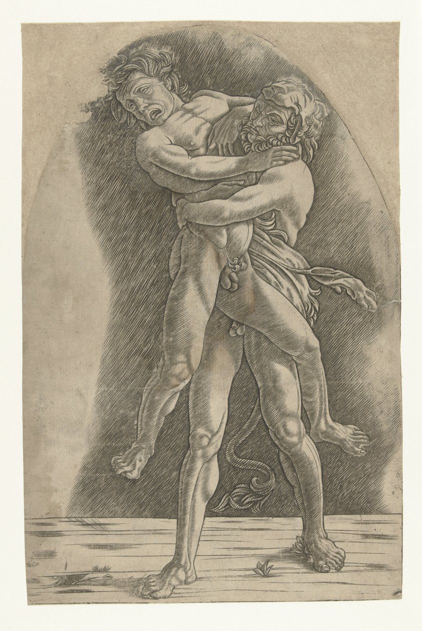 Hercules kæmper med Antaeus af Andrea Mantegna (school of)