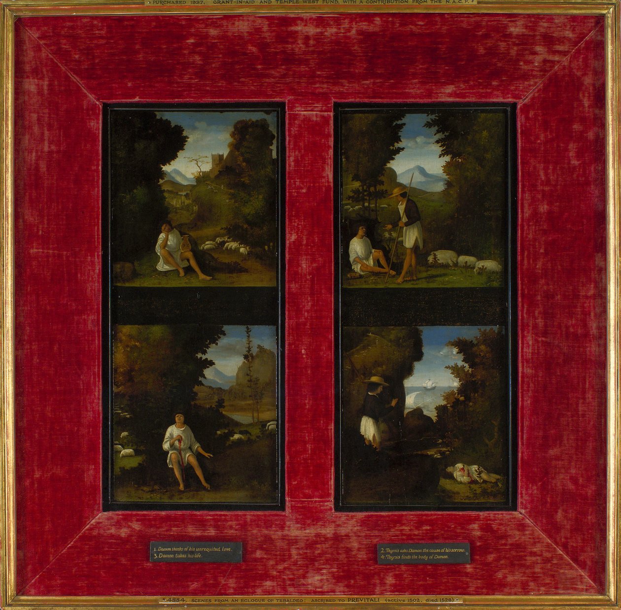 Scener fra Tebaldeos Eclogues, ca. 1510 af Andrea Previtali