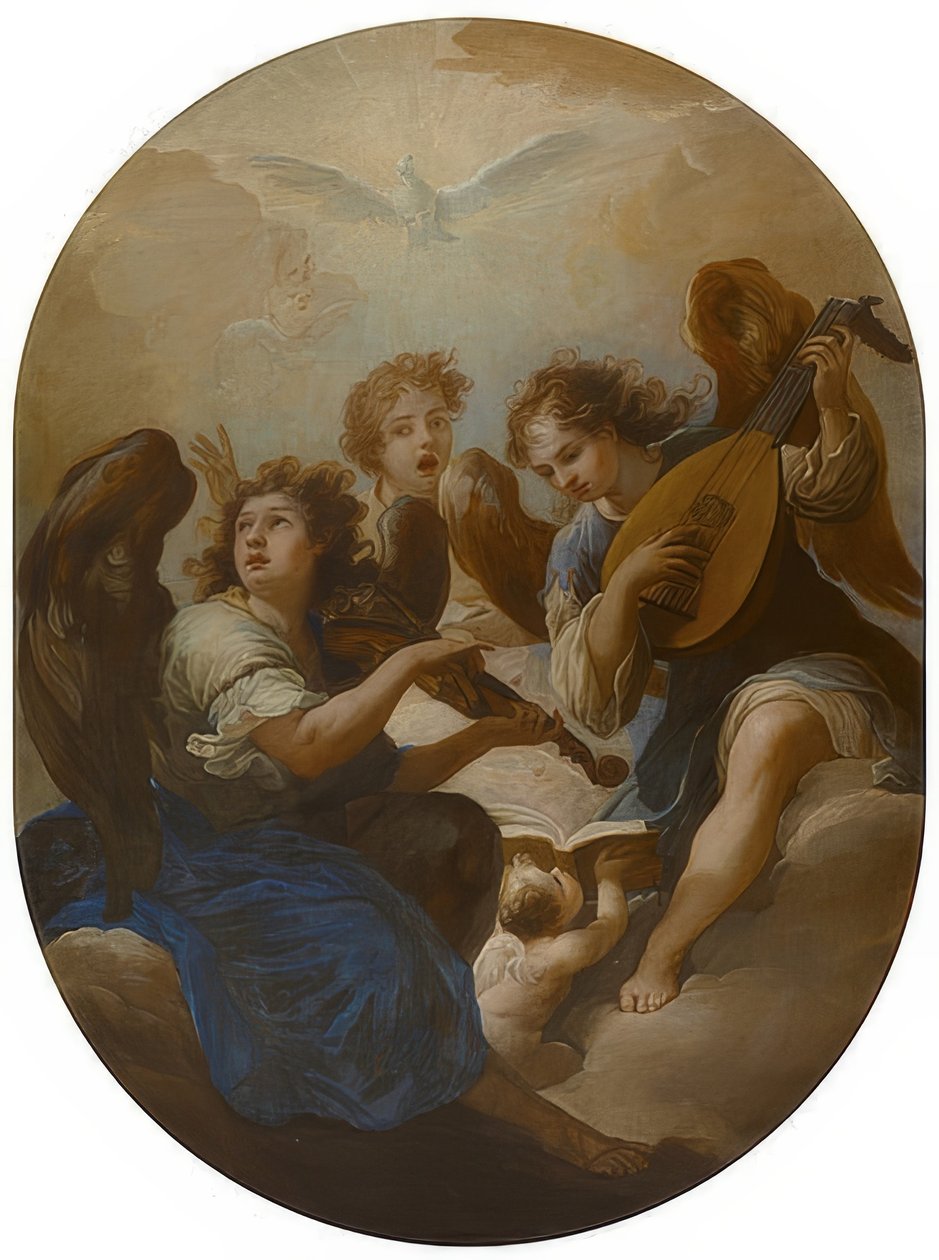 Tre engle spiller musik. Før 1720 af Andrea Procaccini