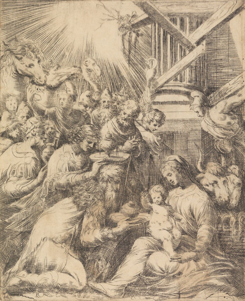 Tilbedelse af Magi, ca. 1553-60. af Andrea Schiavone