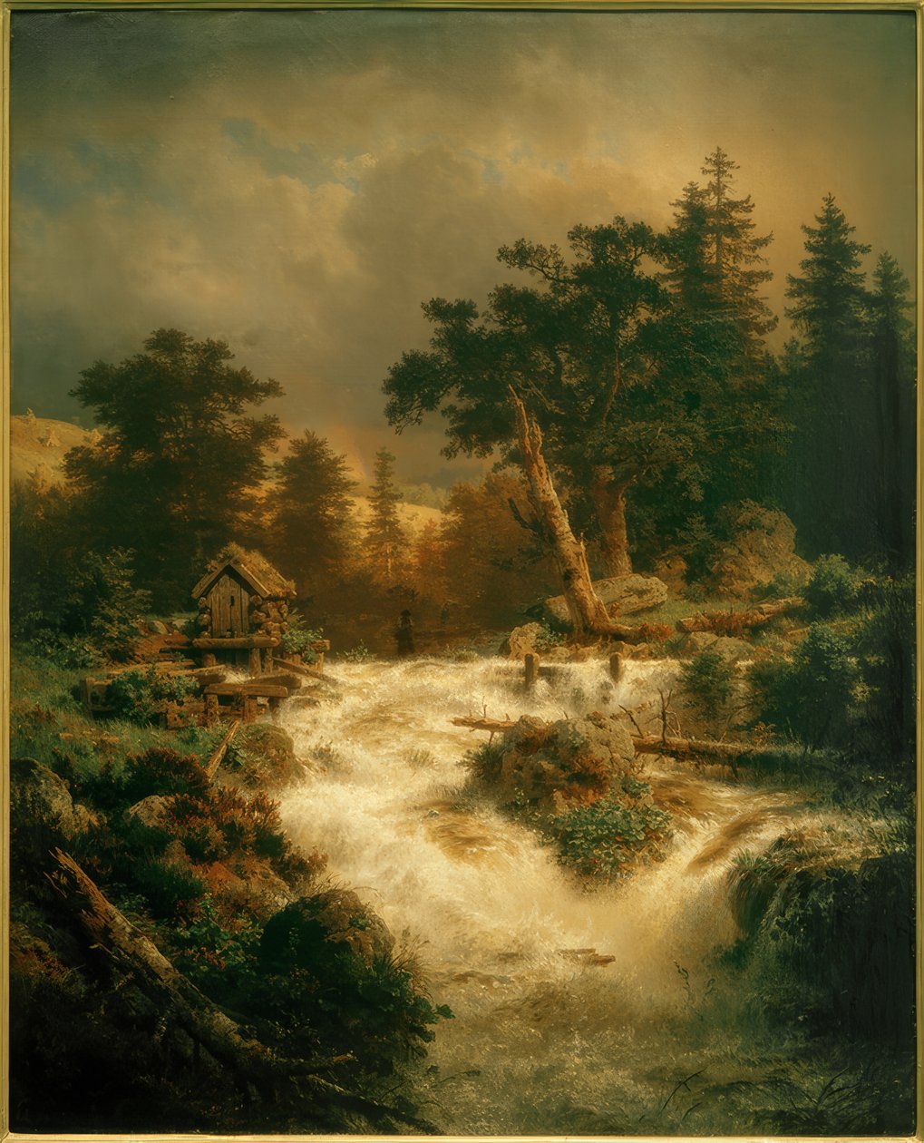 A.Achenbach, nordisk vandfald med regnbue af Andreas Achenbach