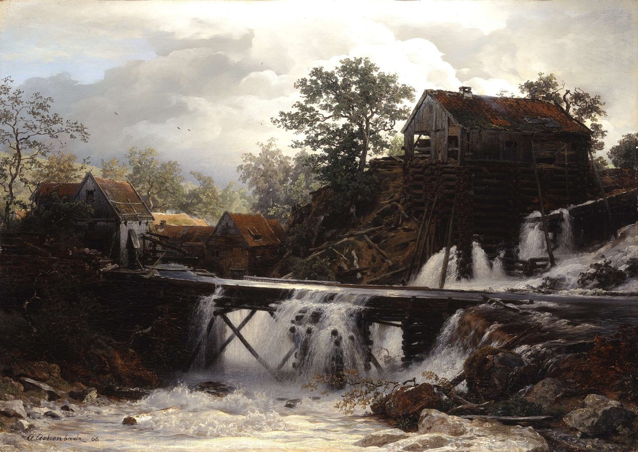 En træmølle i Westfalen af Andreas Achenbach