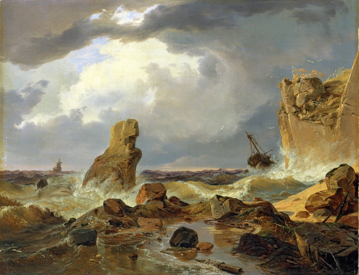 Surf på en klippekyst af Andreas Achenbach