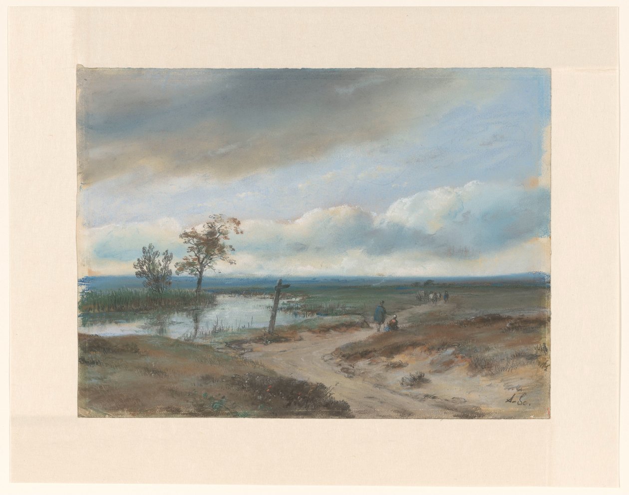 fenlandskab af Andreas Schelfhout (signed by artist)