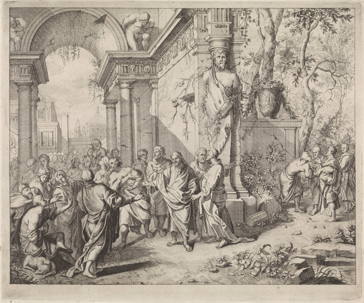 Kristus helbreder to blinde mennesker af Andreas van der Myn (possibly)