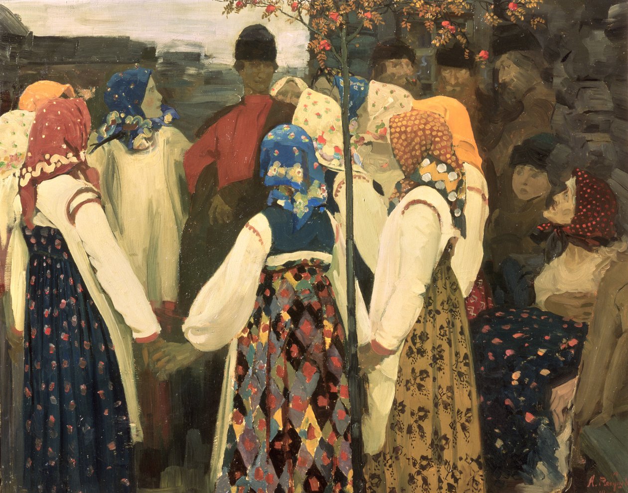 En dreng har ormeget sig ind i pigens runddans, 1902 af Andrei Petrovich Ryabushkin