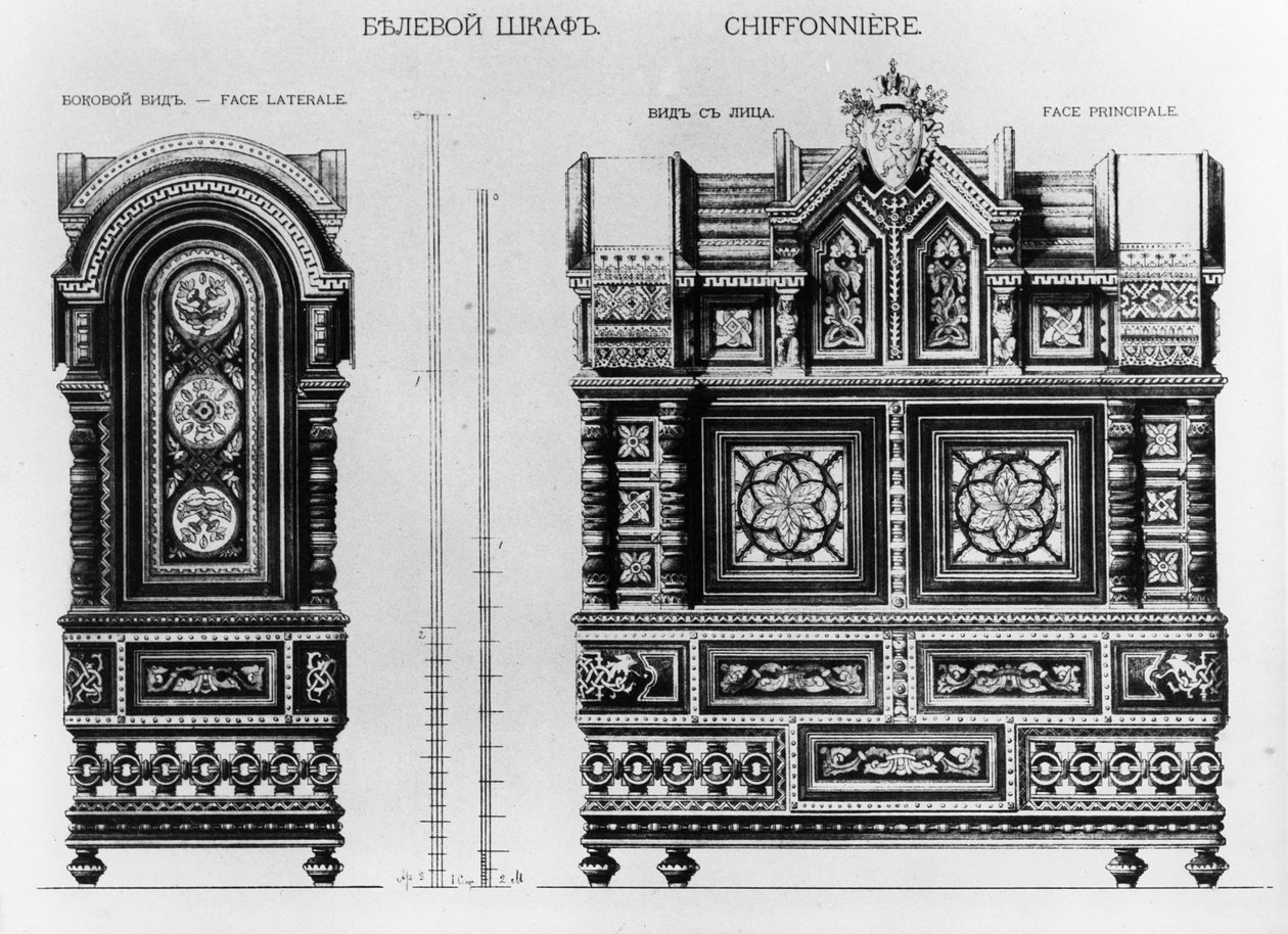 Design til et linnedskab, ca. 1870