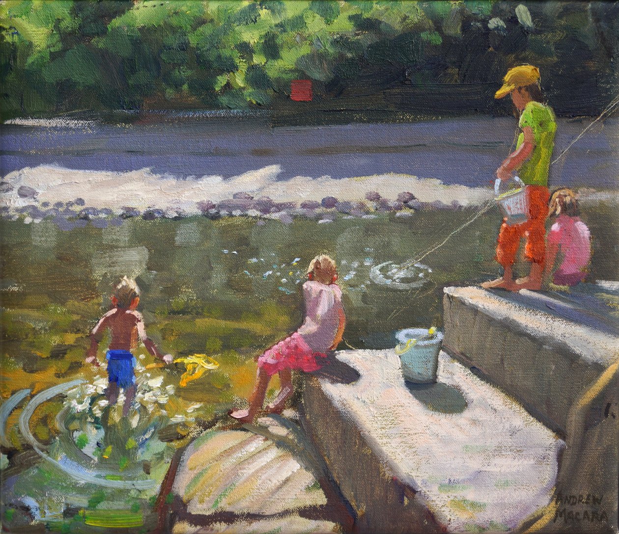 Børn, der fisker, Looe, Cornwall, 2014, af Andrew Macara