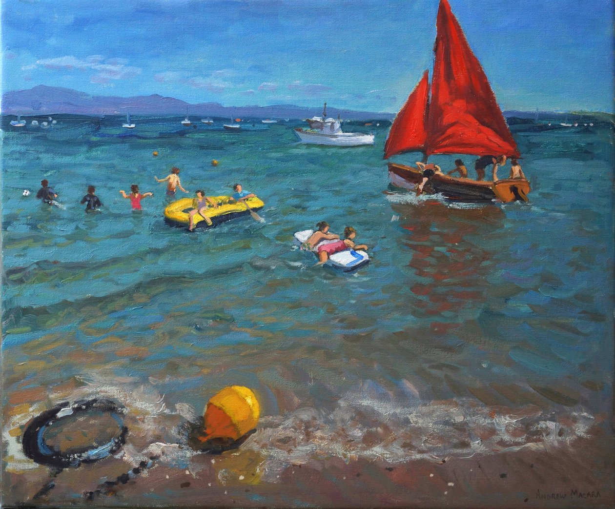 Gul bøje og røde sejl, Abersoch af Andrew Macara