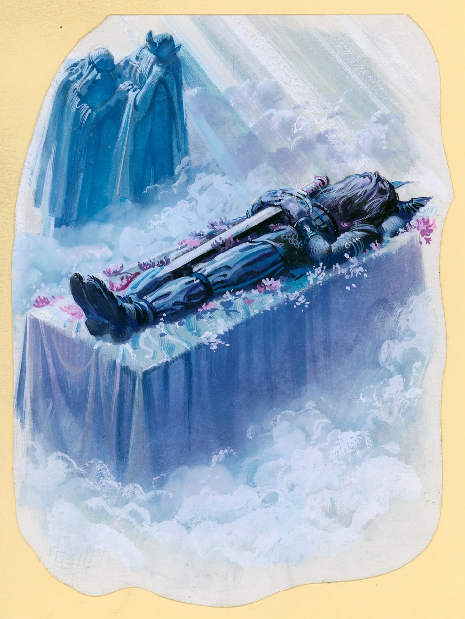 Scene fra Beowulf (gouache på papir) af Andrew Howat