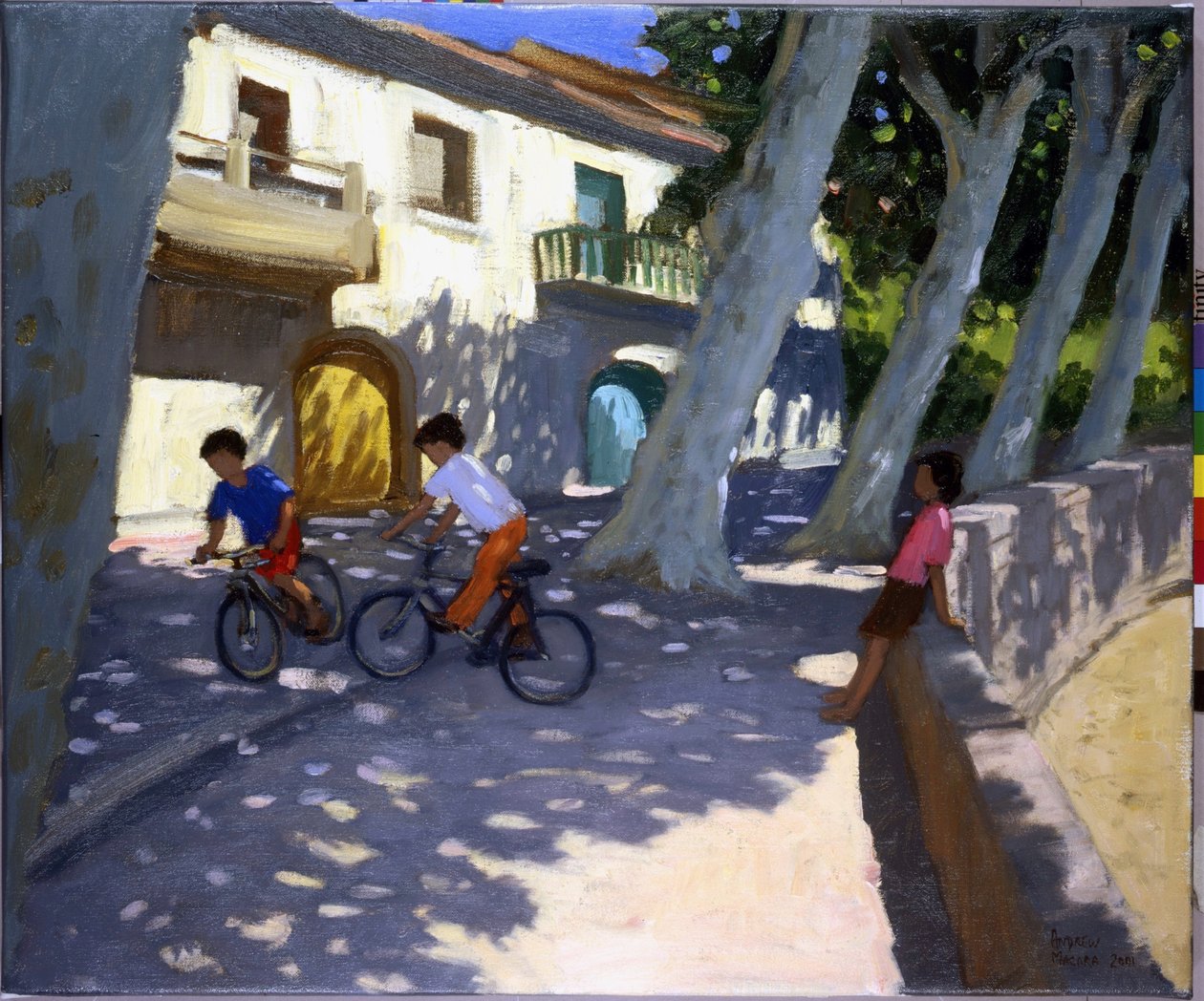 Drenge og cykler, Frankrig, (olie på lærred) af Andrew Macara