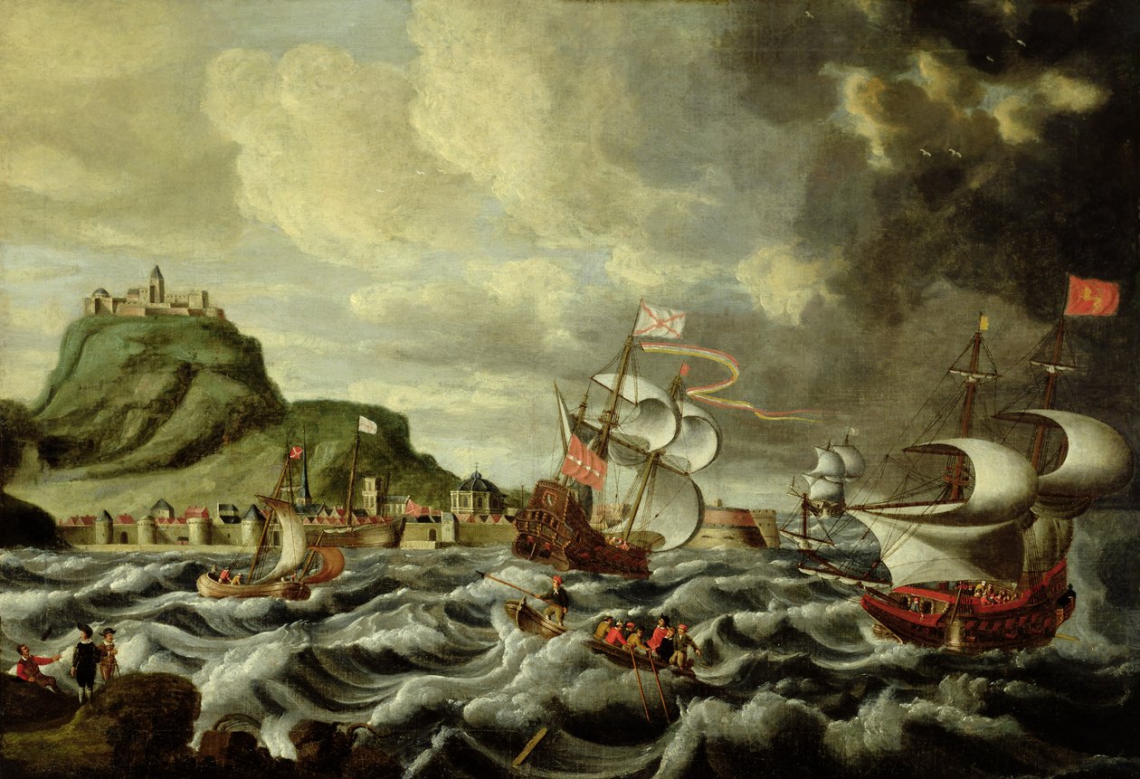 En havnescene, muligvis Genova af Andries van Eertvelt