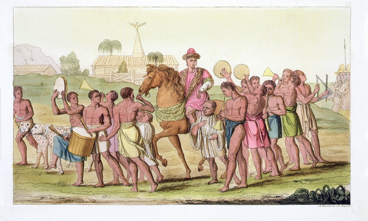 Corallo, kongens af Benin-festival, planche 38 fra "Le Costume Ancien et Moderne" af Jules Ferrario, udgivet i 1820-30