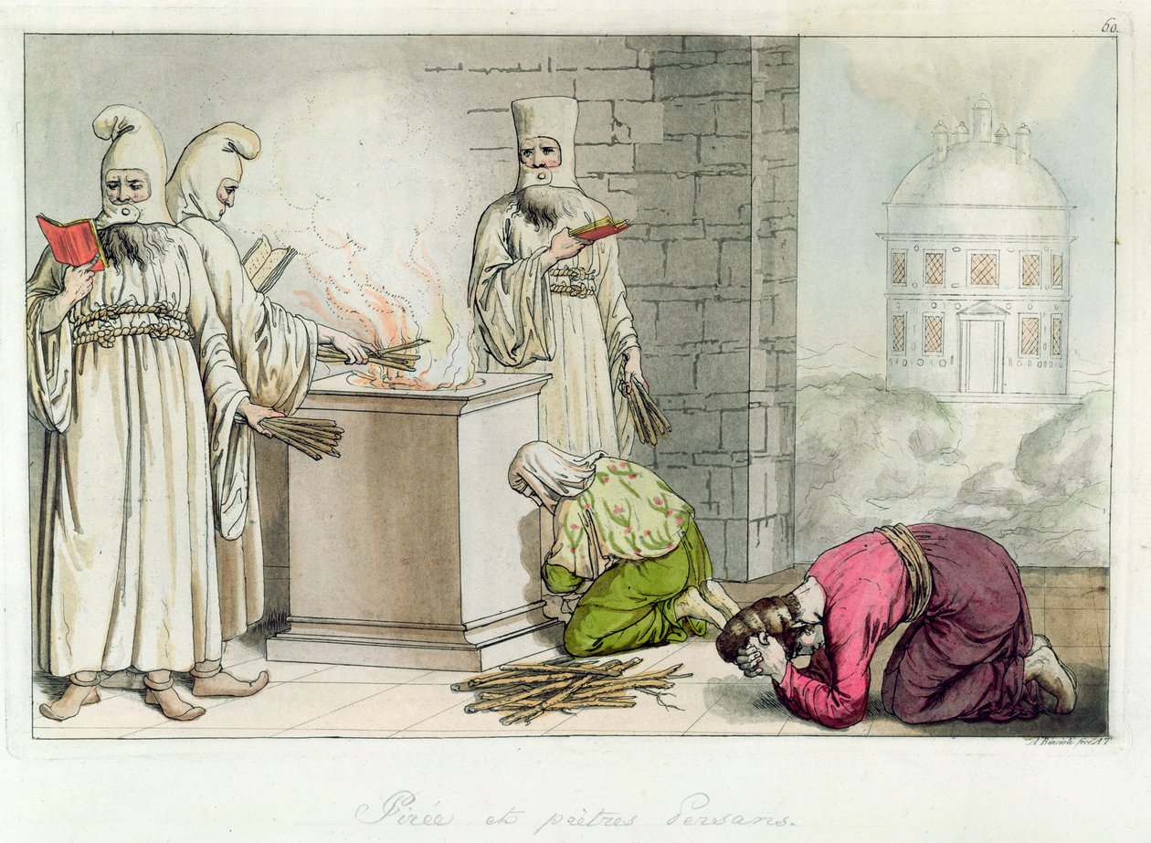 Bål med persiske præster, illustration fra "Il Costumo Antico e Moderno" af Giulio Ferrario, Milano, 1819-1834 af Angelo Biasioli