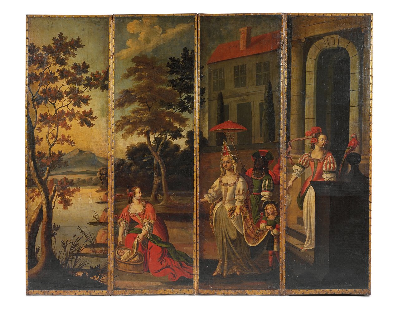 Firedobbelt dobbeltsidet skærm, ca.1700 af Anglo Flemish School