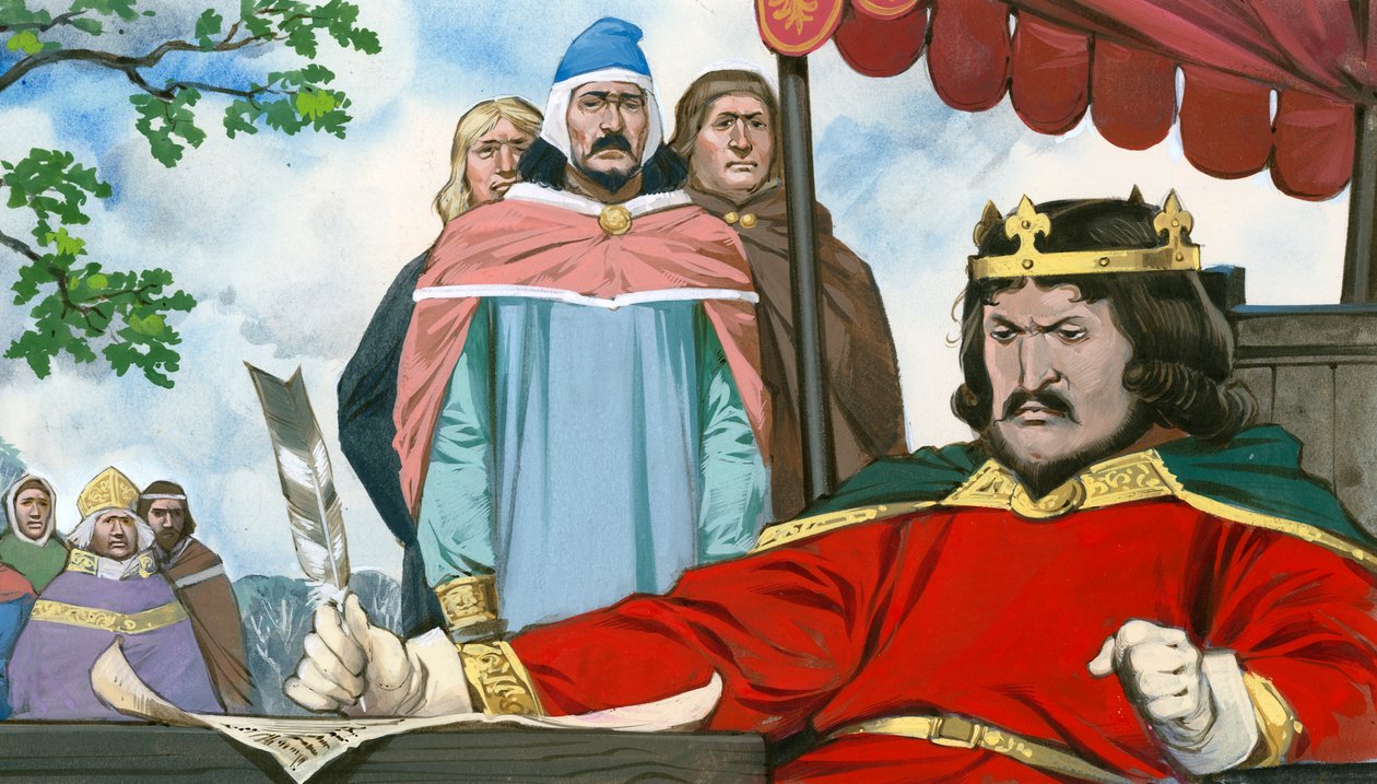 Kong John underskriver modvilligt Magna Carta af Angus McBride