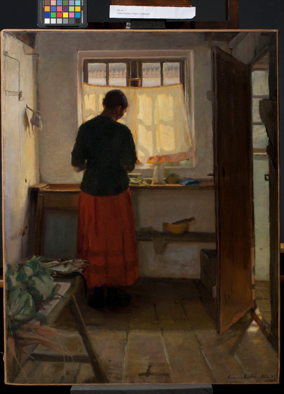 Tjenestepigen i køkkenet af Anna Ancher