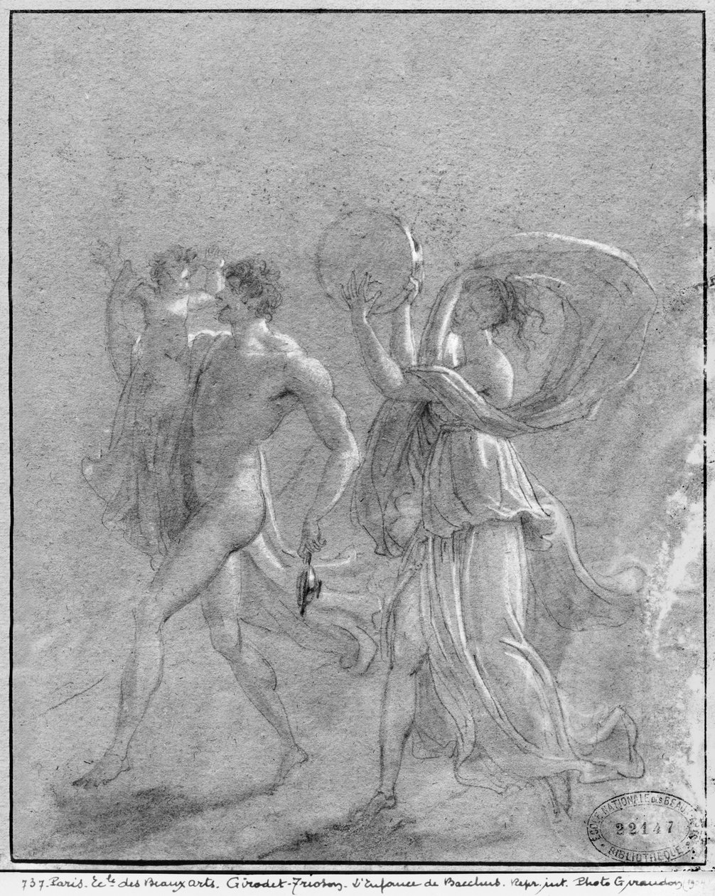 Bacchus barndom (sort blyant og kridt på gråligt papir) af Anne Louis Girodet de Roucy Trioson