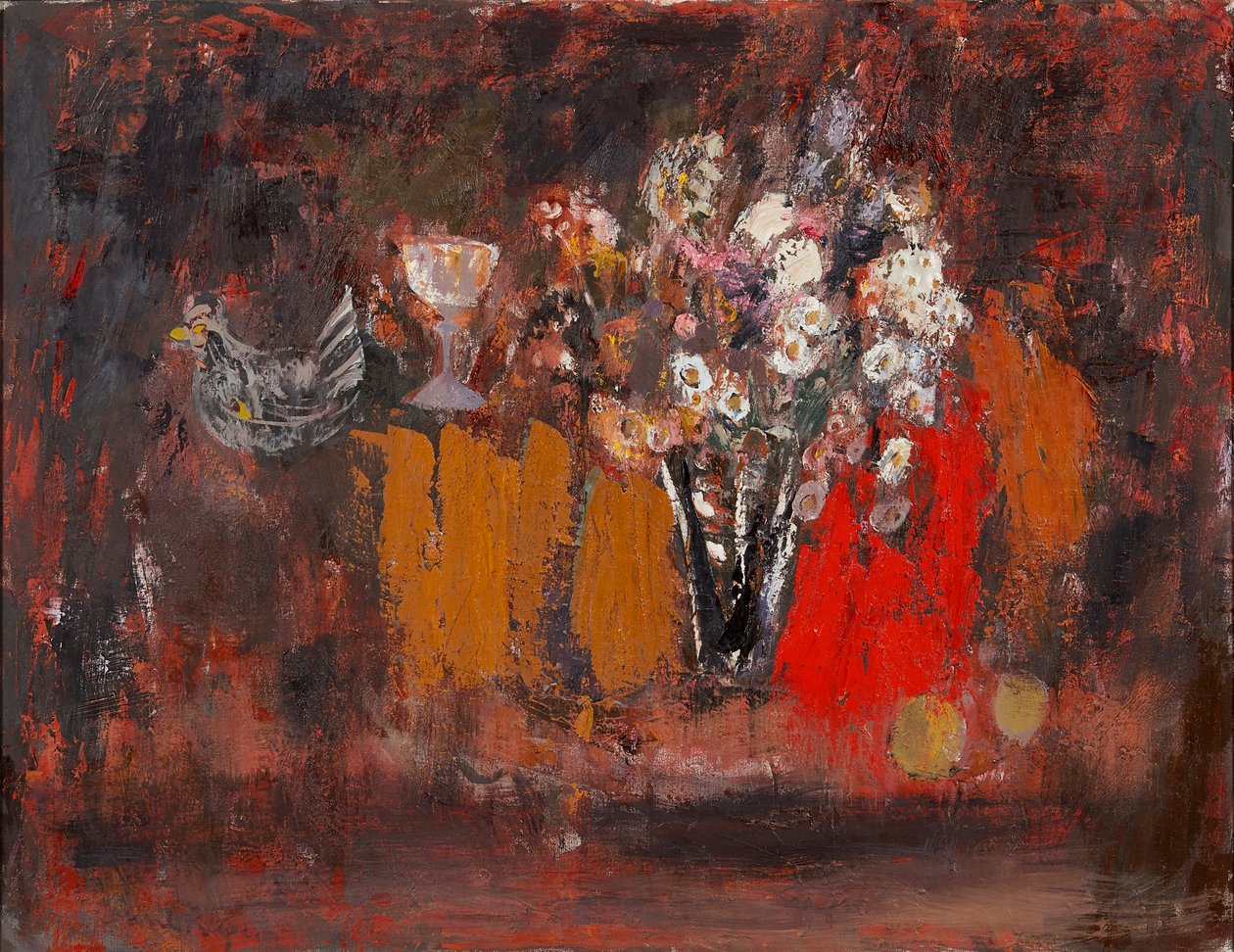 Tørrede blomster (olie på lærred) af Anne Redpath