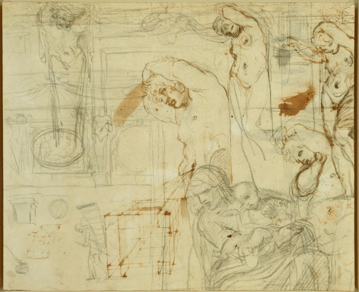 Undersøgelser af dekorationer til Farnese Gallery af Annibale Carracci