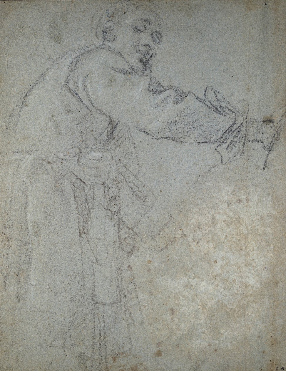 Studie af en draperet mandlig figur (kridt på papir) af Annibale Carracci