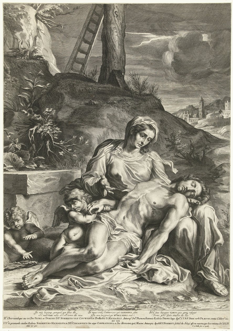 Pieta, graveret af Pieter de Bailliu af Annibale (after) Carracci