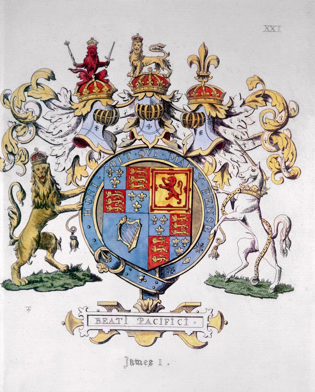 Våbenskjold fra kong James I af England (1603-25) (farvetryk) af Unbekannt Unbekannt