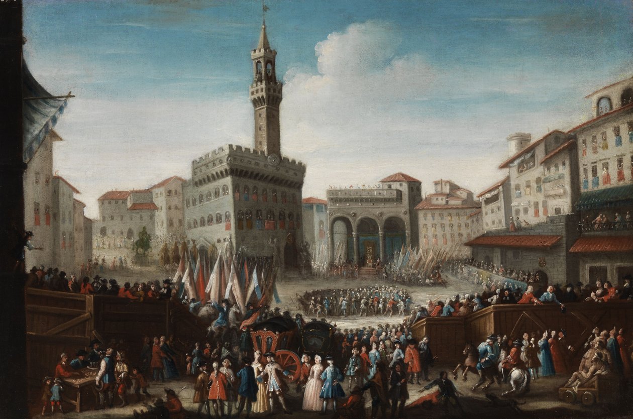 Stor festlig forsamling på Piazza della Signoria i Firenze af Anonymous
