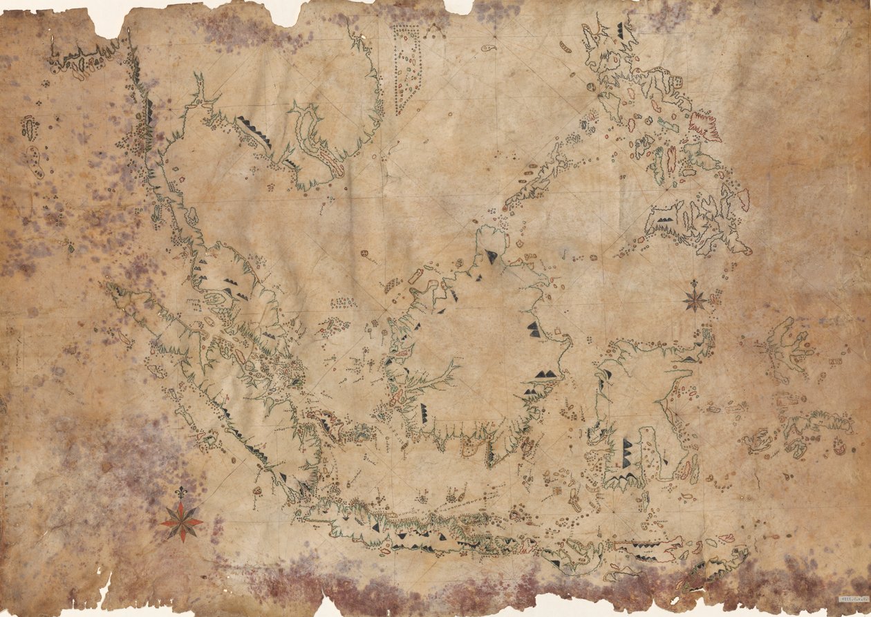 Dette diagram fra det tidlige 1800-tal over den østindiske øhav skrevet på buginesisk er et eksempel på indfødt kartografi med europæisk indflydelse. Buginese (Basa Ugi) er et austronesisk sprog, der tales i den sydlige del af den indonesiske ø Celebes af Anonymous