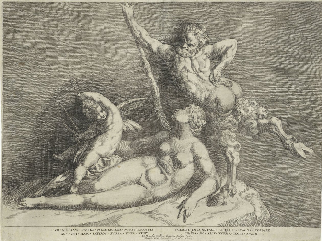 Skulpturgruppe af Venus, Amor og en satyr af Anonymous