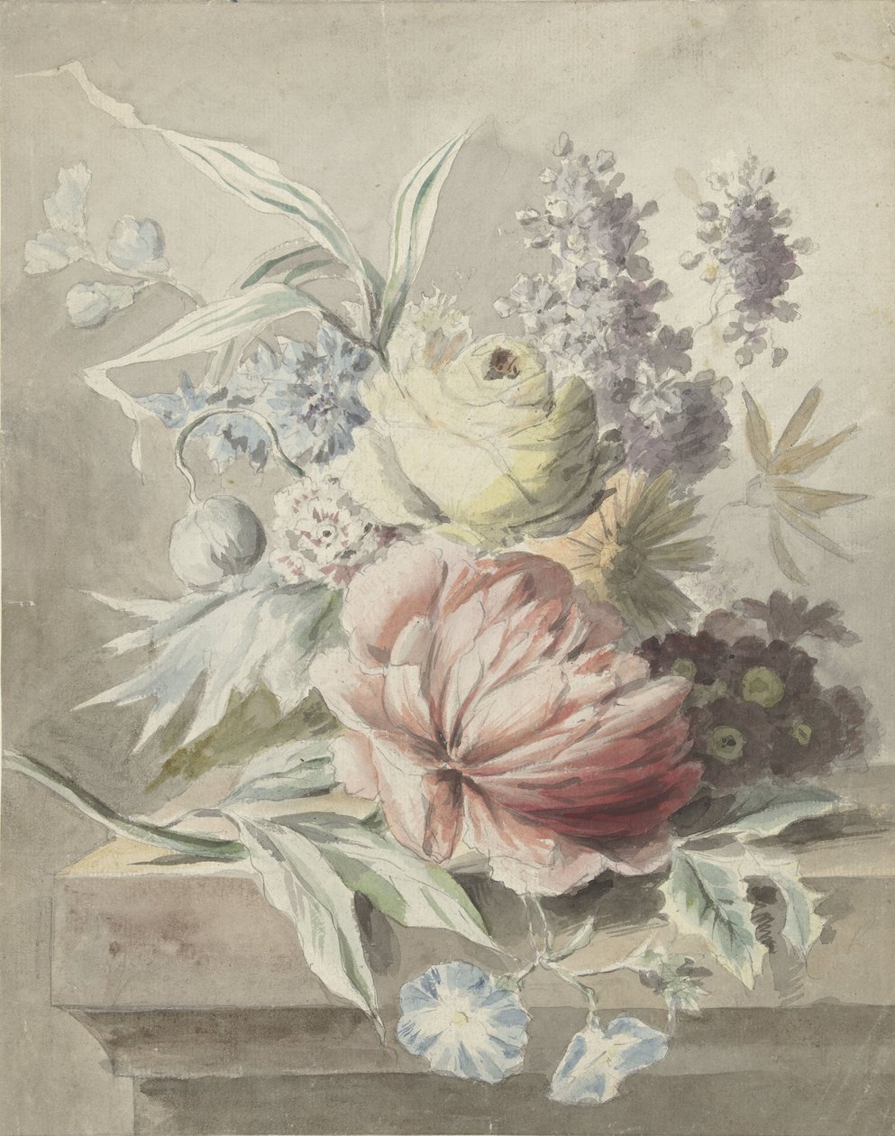 Blomster liggende på en sokkel af Anonymous