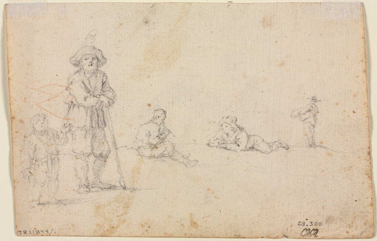 Fem figurstudier (verso) af Anonymous