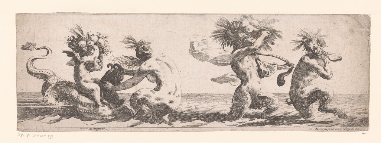 Frisisk med satyrer og putto på havdyr af Anonymous