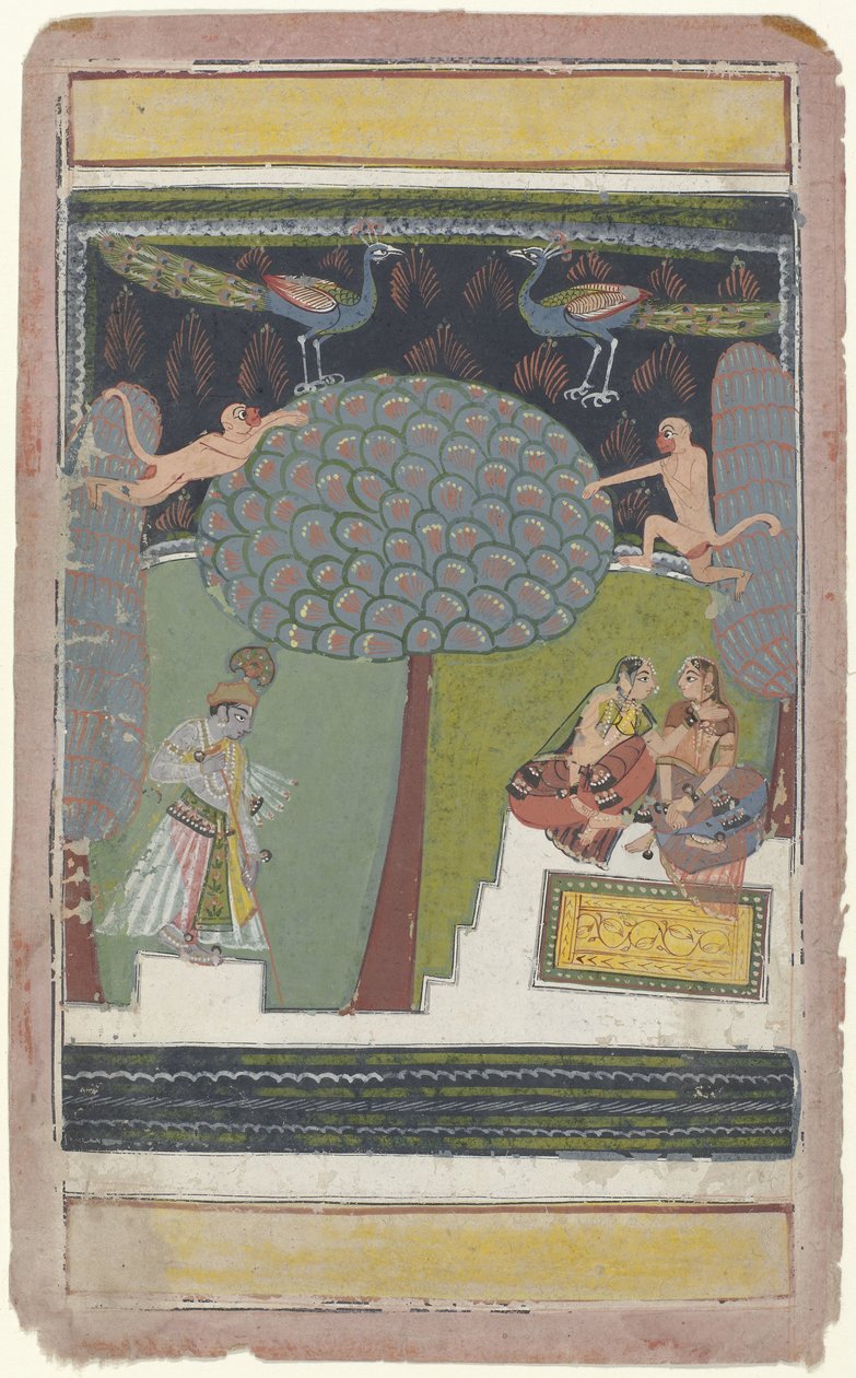Krishna og to kvinder i en have af Anonymous