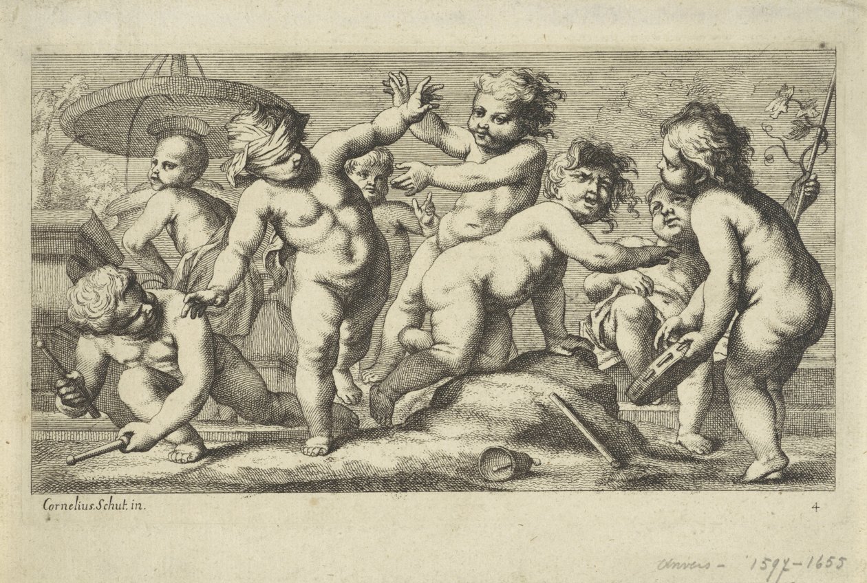 Putti leger ved et springvand Spiller putti (serietitel) af Anonymous