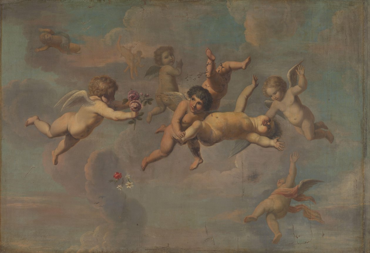 Tumbling Putti med blomster af Anonymous