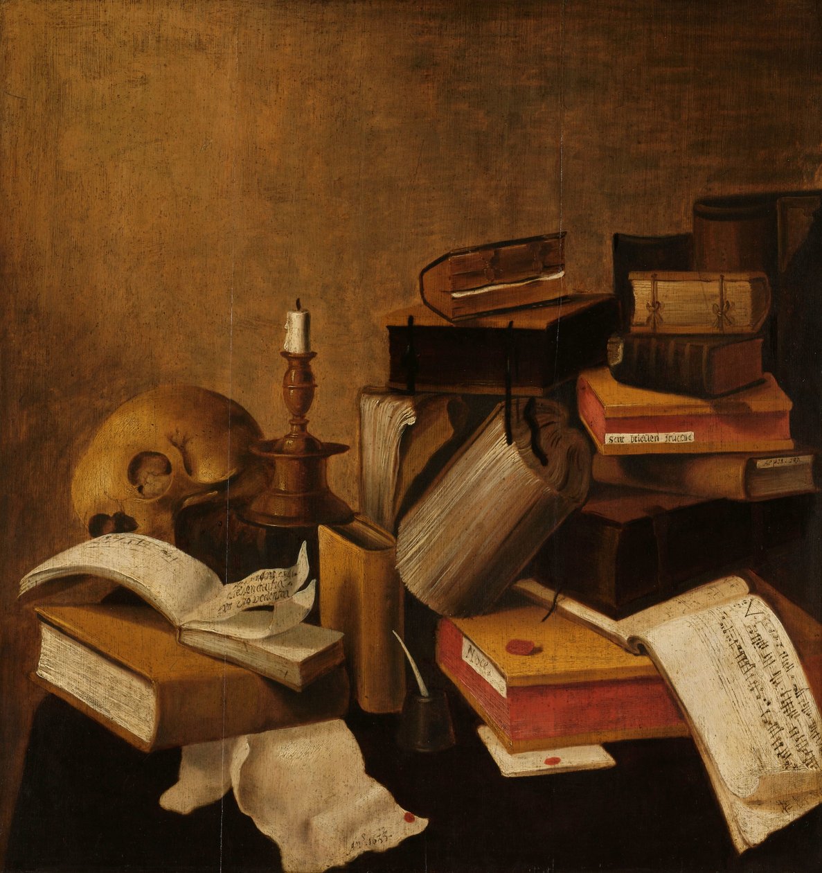 Vanitas Stilleben med Bøger af Anonymous
